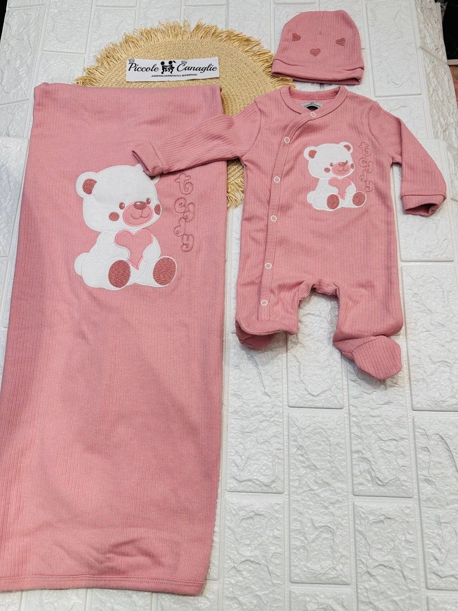 Set Nascita Cotone cuore rosa antico NG3481 Dis 2 - Piccole Canaglie - PC25315