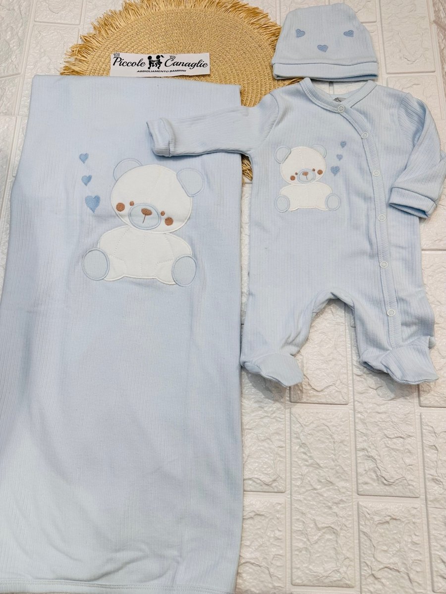 Set Nascita Cotone cuoricini celeste NG3481 Dis 1 - Piccole Canaglie - PC25309