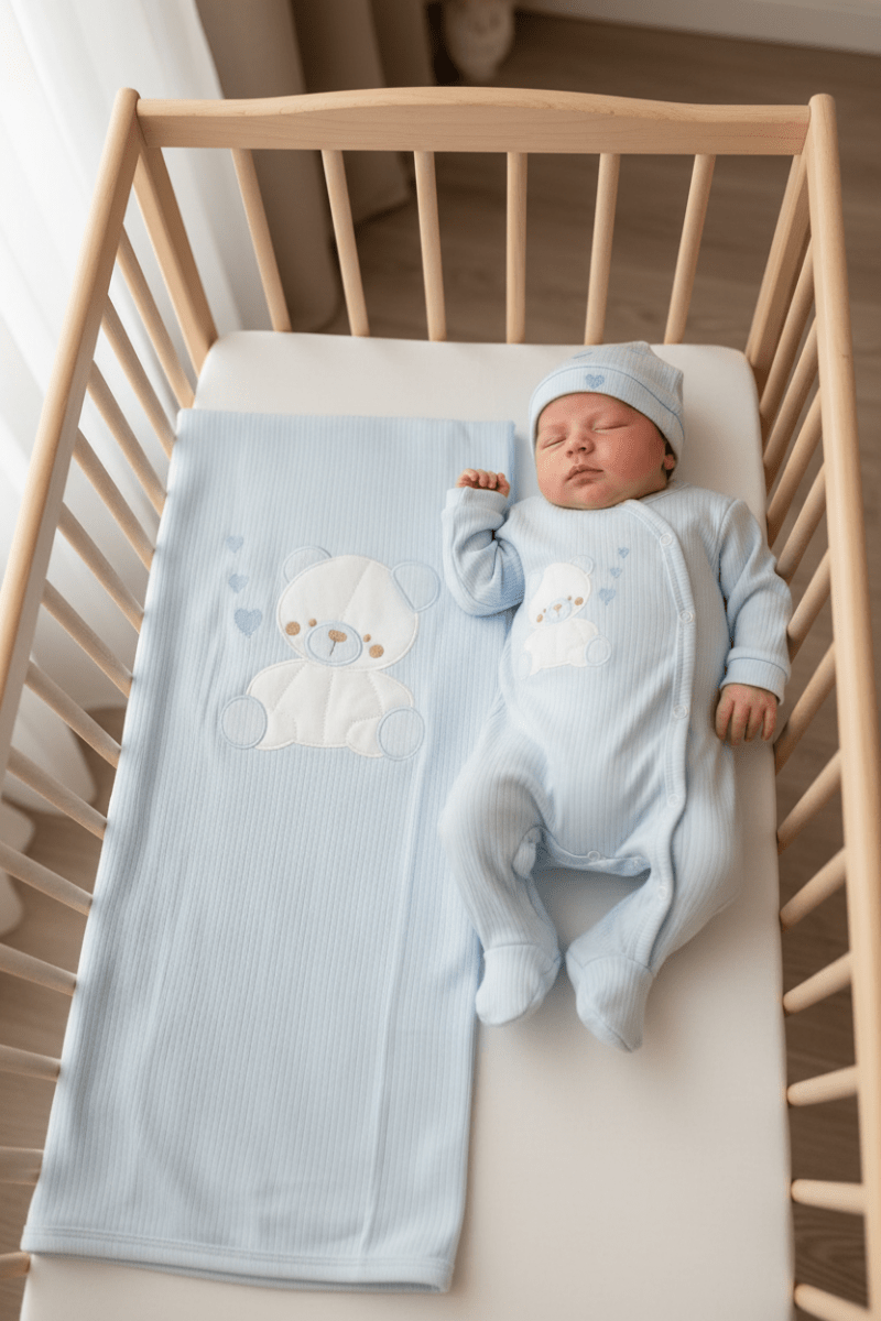 Set Nascita Cotone Cuoricini Celeste Ng3481 Dis 1 - Piccole Canaglie - PC25309