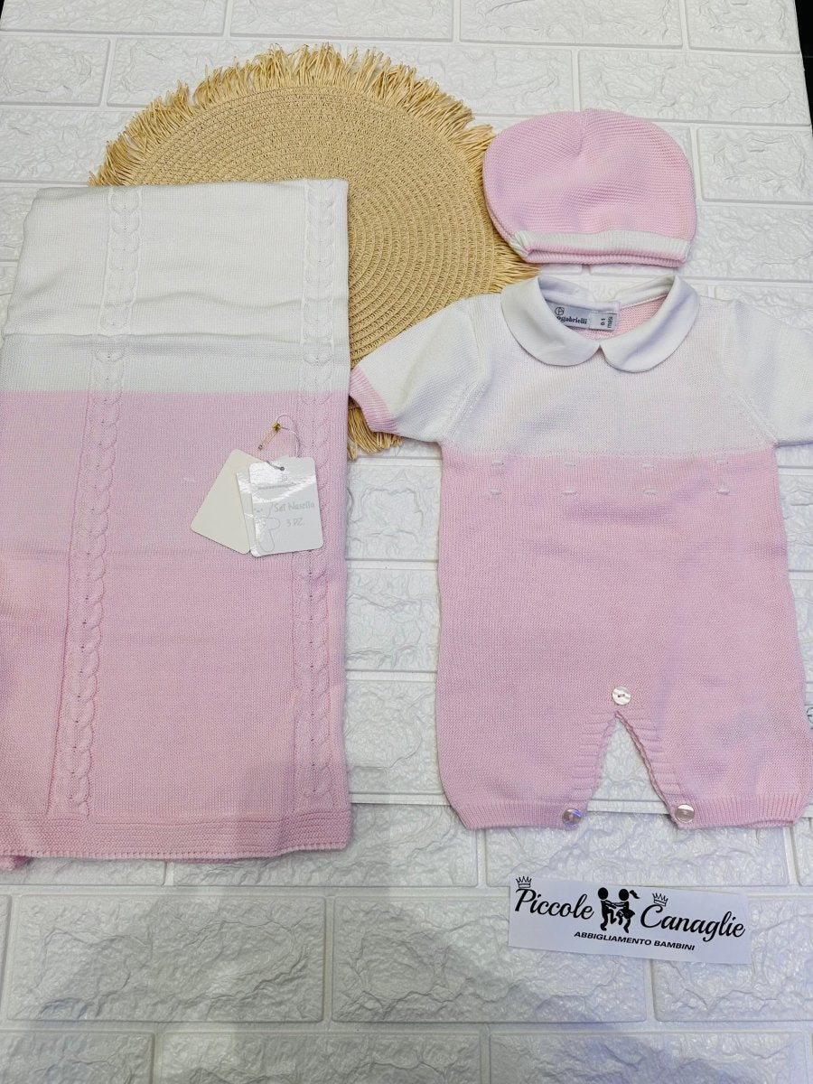 Set nascita cotone nazareno gabrielli pagliaccetto rosa - Piccole Canaglie - 