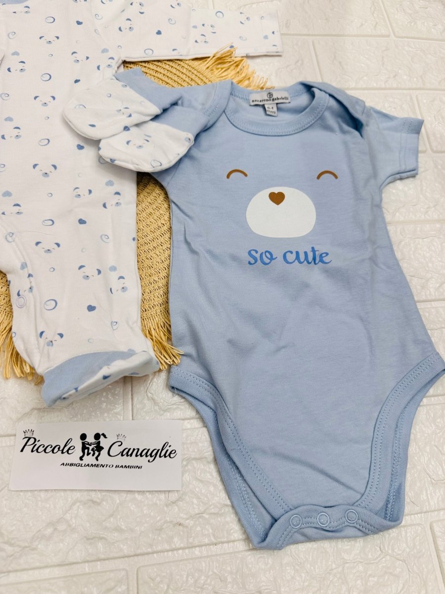 Set Nascita Cotone Orsetto Celeste Ng3593 - Piccole Canaglie - PC25906