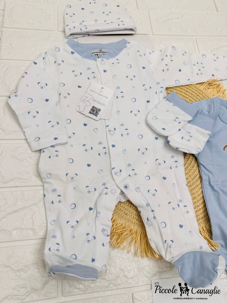 Set Nascita Cotone Orsetto Celeste Ng3593 - Piccole Canaglie - PC25906