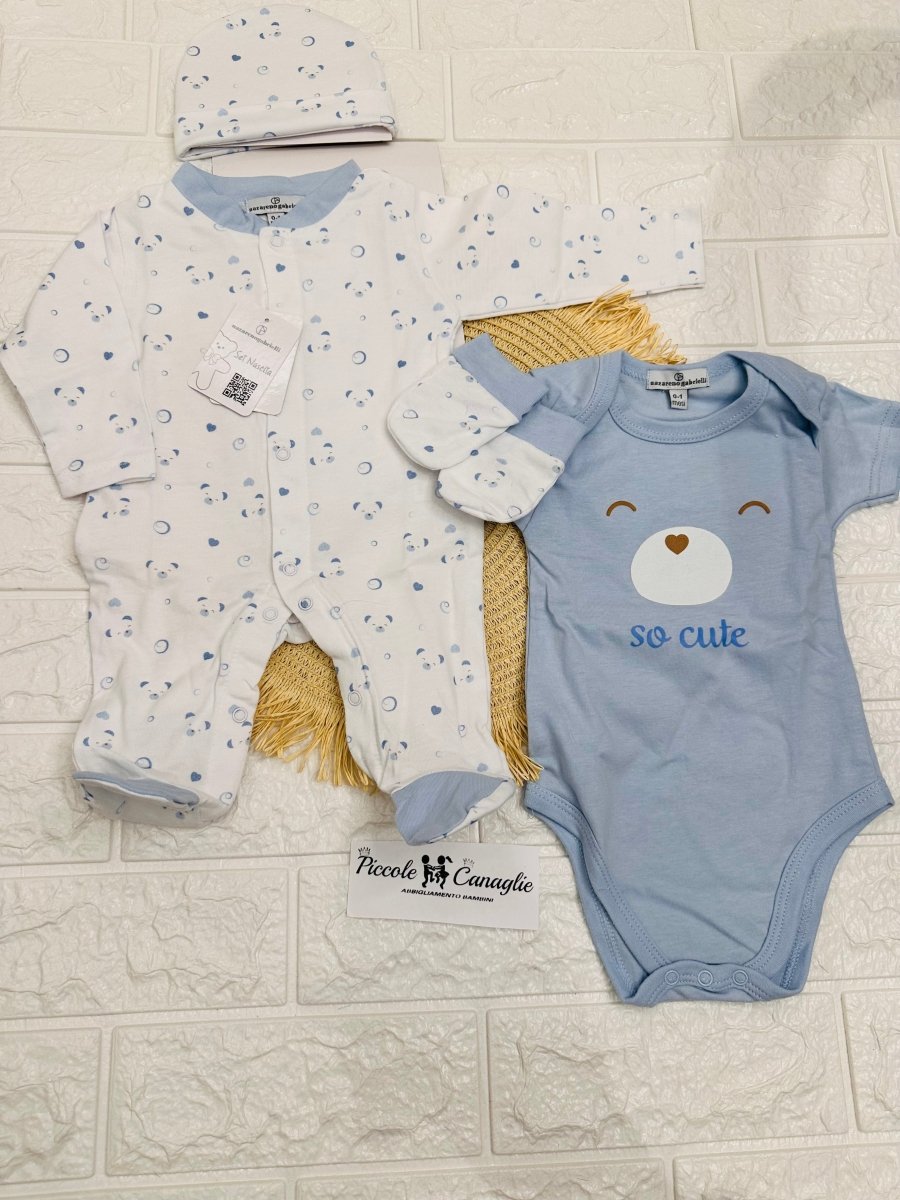 Set Nascita Cotone Orsetto Celeste Ng3593 - Piccole Canaglie - PC25906
