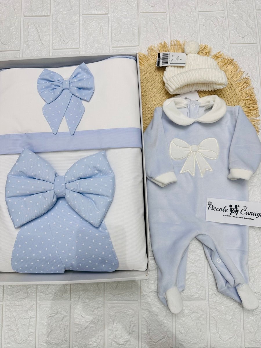 Set Nascita fiocco Pois Celeste - Piccole Canaglie - 