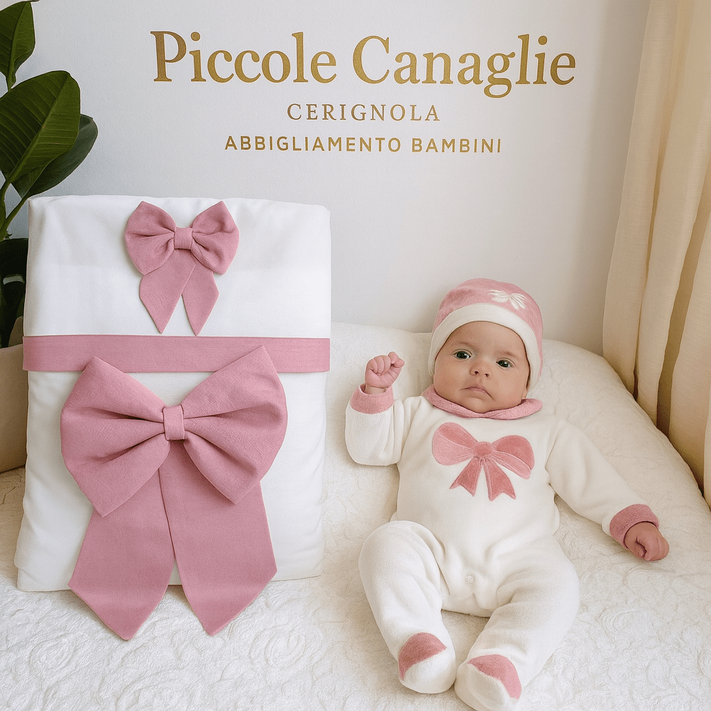 Set Nascita in Ciniglia Fiocco Rosa Antico - Piccole Canaglie - 