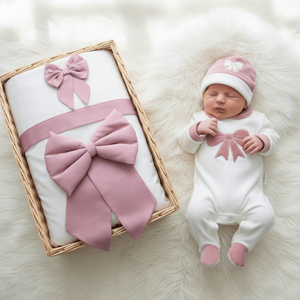 Set Nascita in Ciniglia Fiocco Rosa Antico - Piccole Canaglie - 