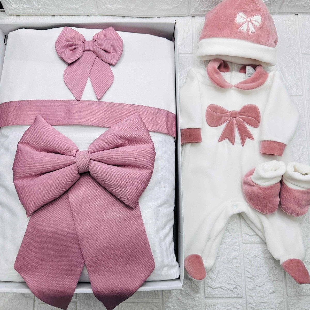 Set Nascita in Ciniglia Fiocco Rosa Antico - Piccole Canaglie - 