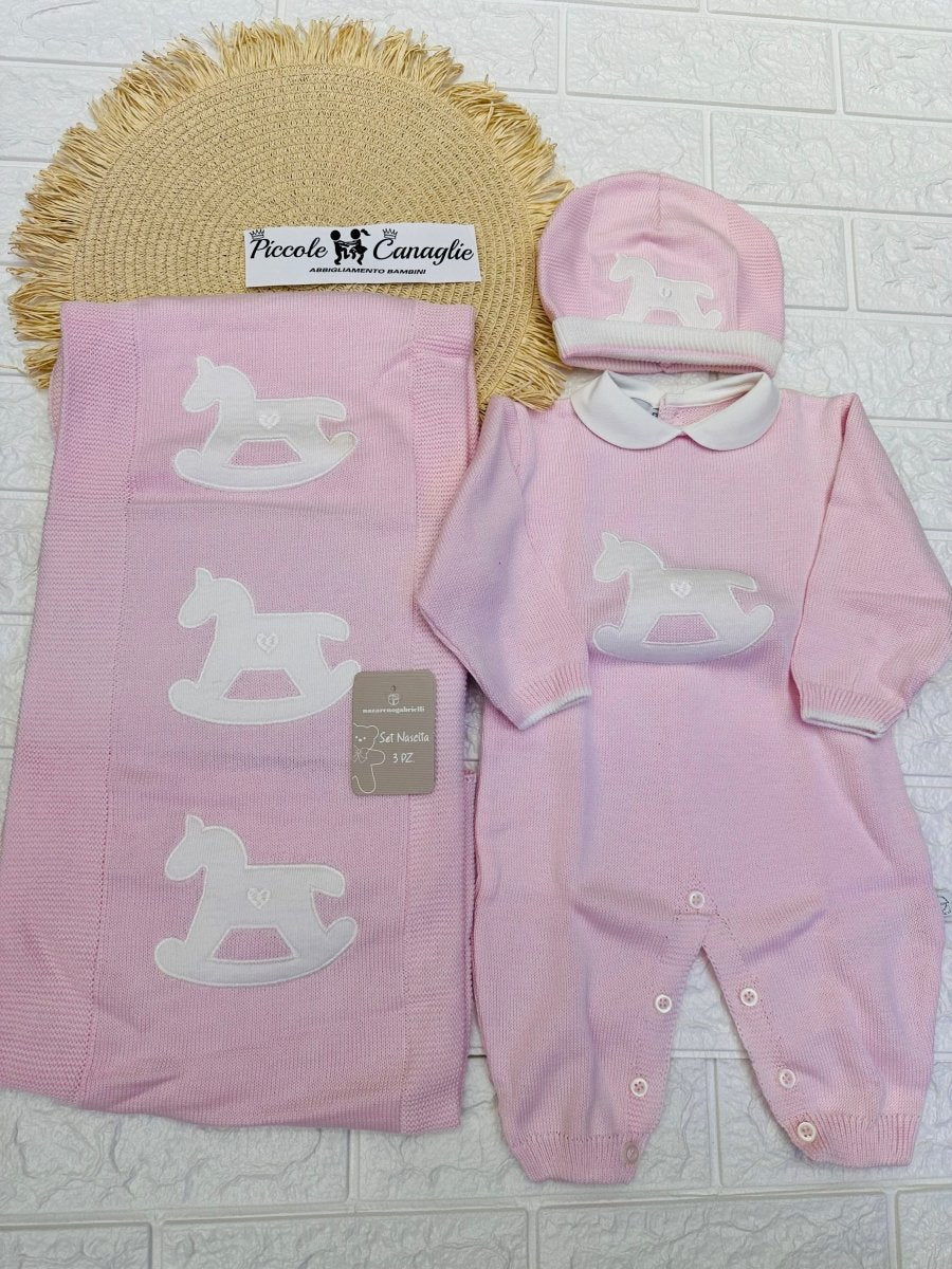 Set nascita in cotone cavallino nazareno gabrielli DIS7 - Piccole Canaglie - 