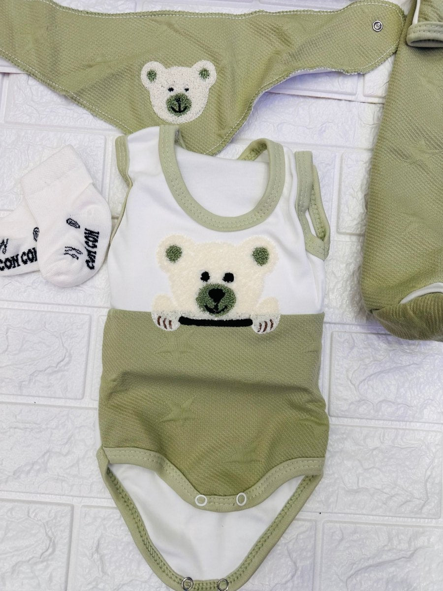 Set Nascita in cotone orsetto Verde - Piccole Canaglie - 