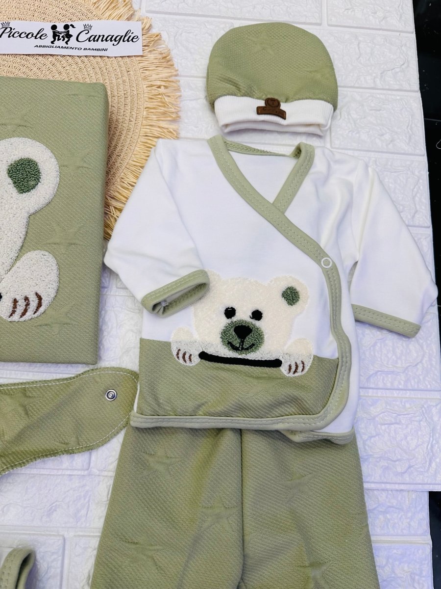 Set Nascita in cotone orsetto Verde - Piccole Canaglie - 