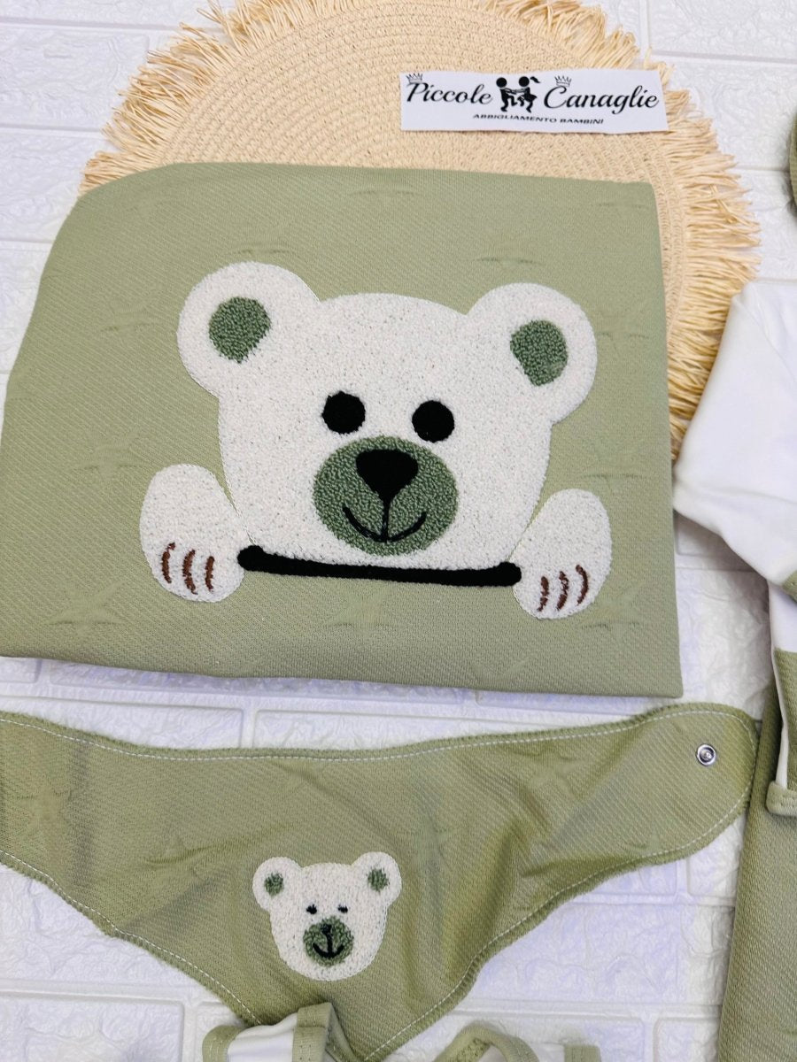 Set Nascita in cotone orsetto Verde - Piccole Canaglie - 