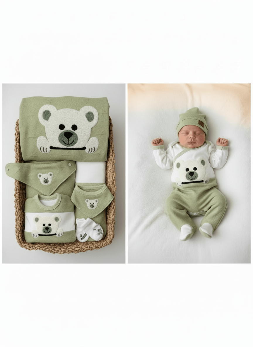 Set Nascita in cotone orsetto Verde - Piccole Canaglie - 