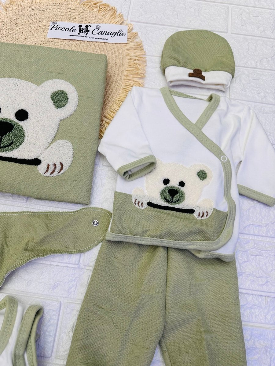 Set Nascita in cotone orsetto Verde - Piccole Canaglie - 