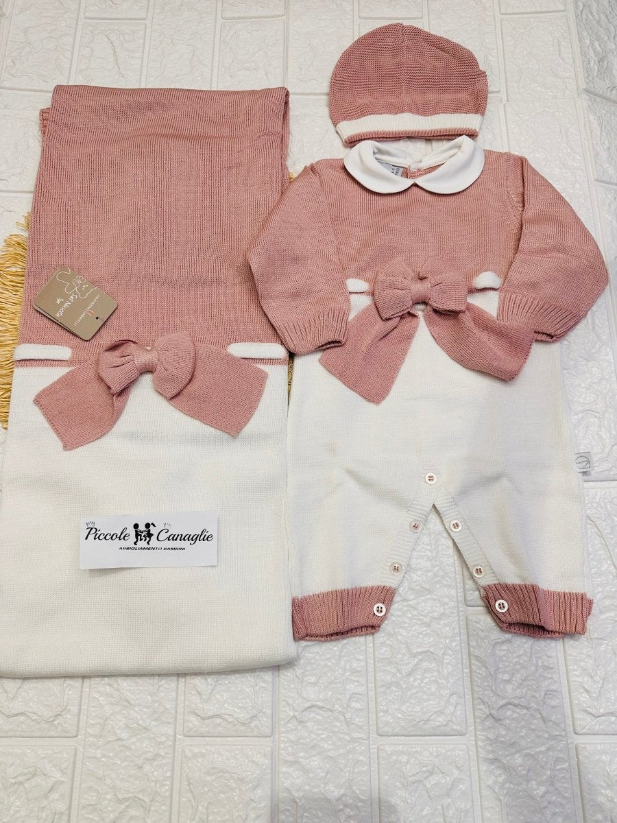 Set Nascita Nazareno Gabrielli Disegno Fiocco Rosa Antico 3485 - Piccole Canaglie - PC26899