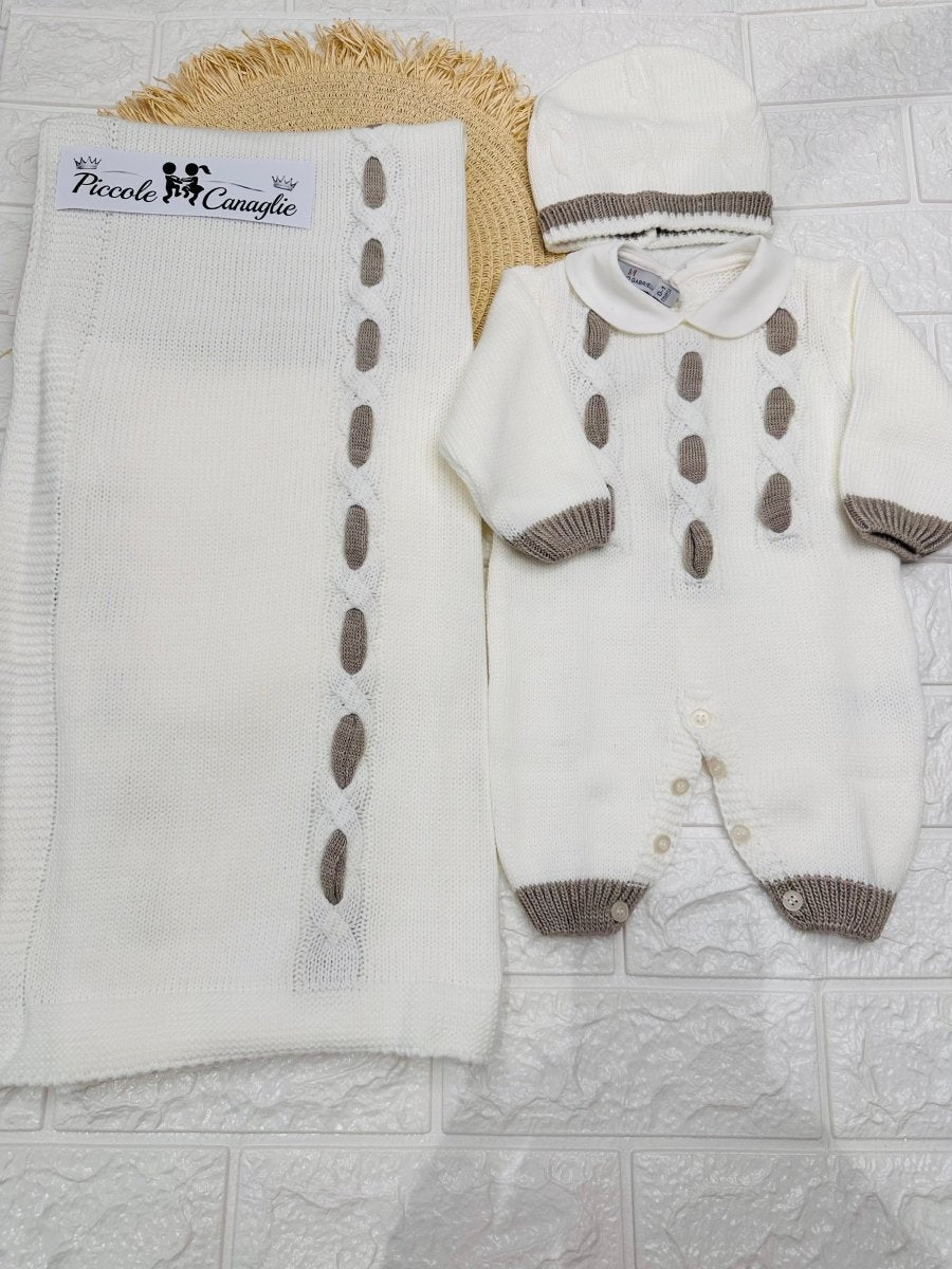 Set Nascita Nazareno Gabrielli treccia NG3488 Dis 12 panna - Piccole Canaglie - PC29822