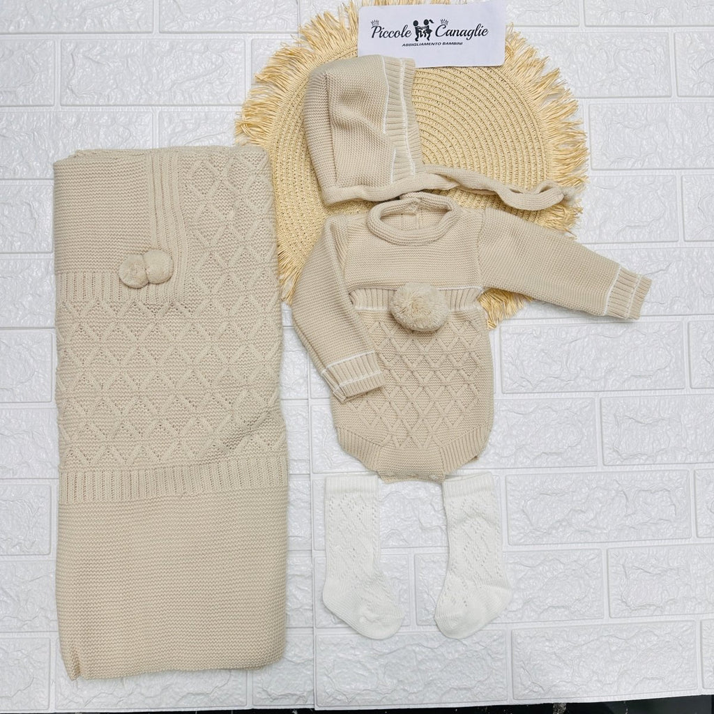 Set Nascita Pon Pon Beige - Piccole Canaglie - PC22912