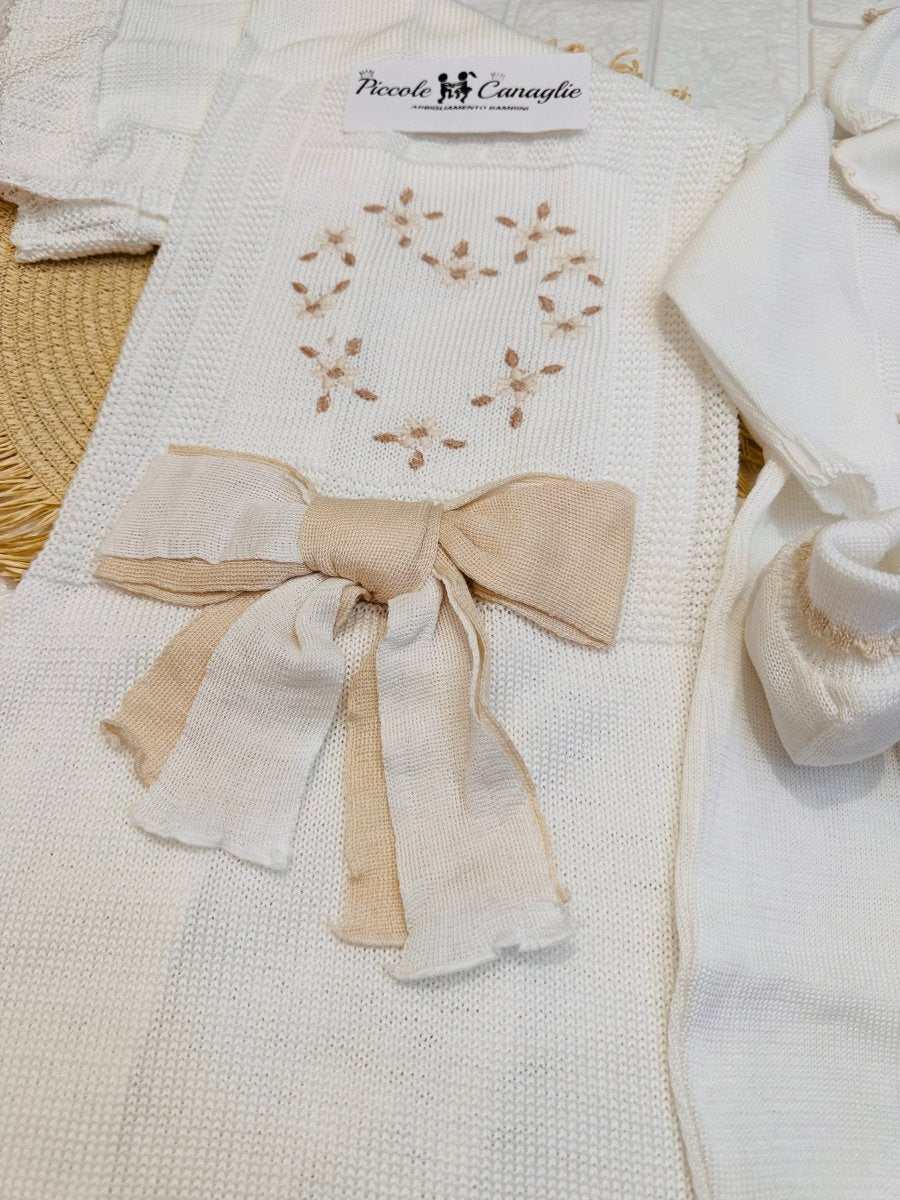 Set Nascita Prime Emozioni Puro Cotone Disegno Cuore Bianco/Begie 3151 - Piccole Canaglie - PC26892