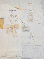 Set Nascita Prime Emozioni Puro Cotone Disegno Cuore Bianco/Begie 3151 - Piccole Canaglie - PC26892