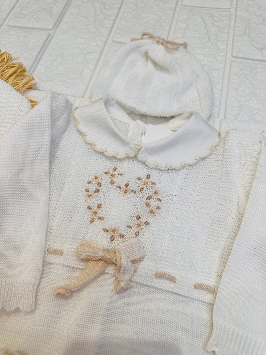 Set Nascita Prime Emozioni Puro Cotone Disegno Cuore Bianco/Begie 3151 - Piccole Canaglie - PC26892