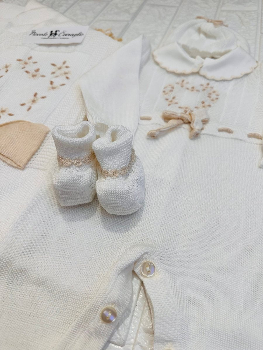 Set Nascita Prime Emozioni Puro Cotone Disegno Cuore Bianco/Begie 3151 - Piccole Canaglie - PC26892