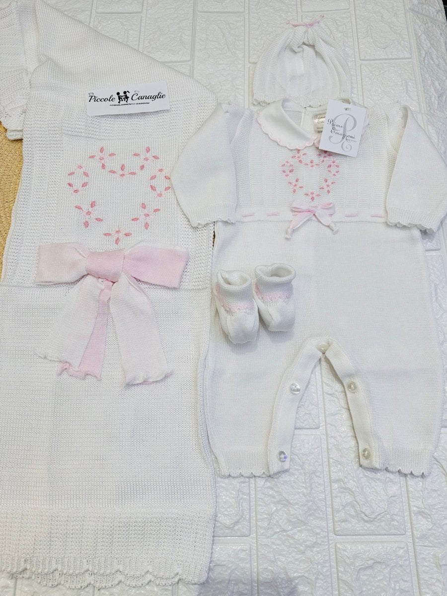 Set Nascita Prime Emozioni Puro Cotone Disegno Cuore Bianco/Rosa 3151 - Piccole Canaglie - PC26891