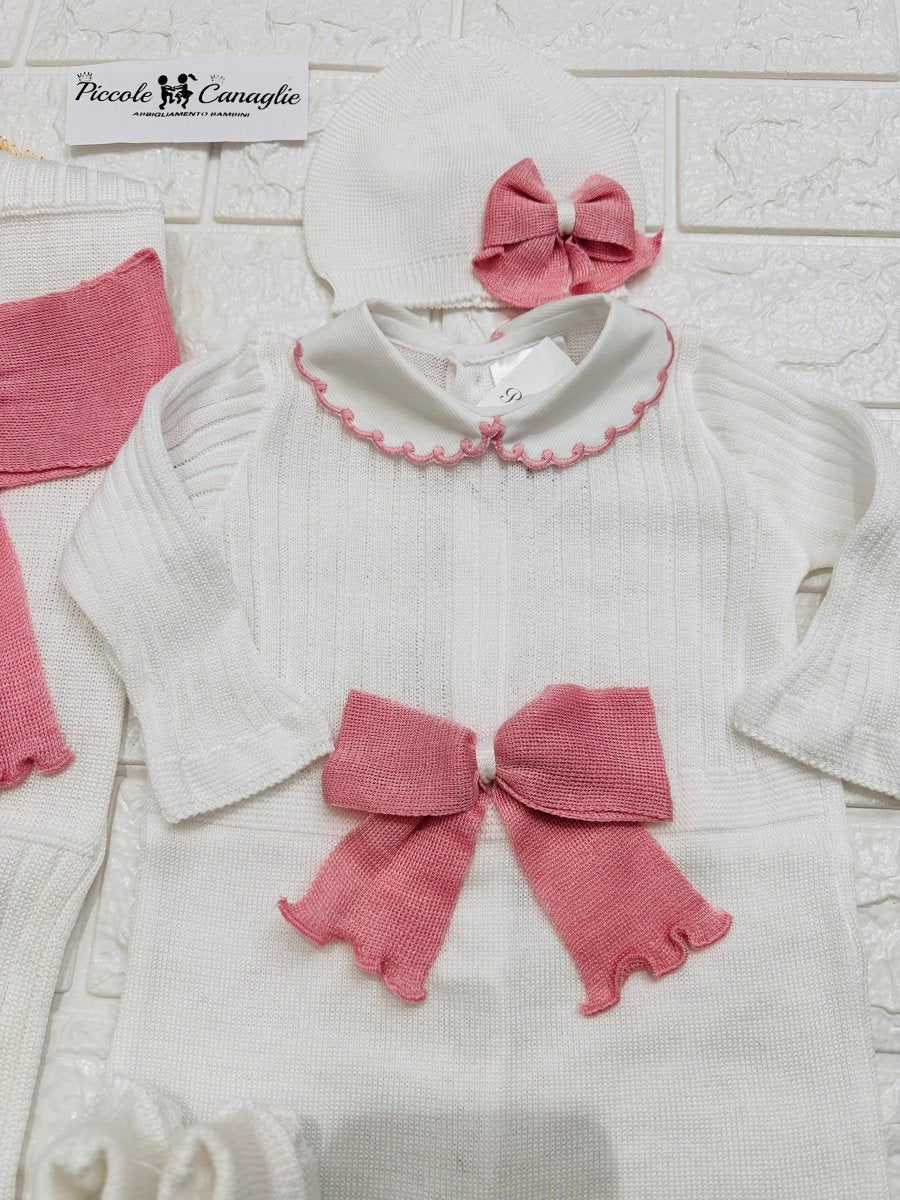Set Nascita Prime Emozioni Puro Cotone Disegno Fiocco Bianco/Rosa 3141 - Piccole Canaglie - PC26889