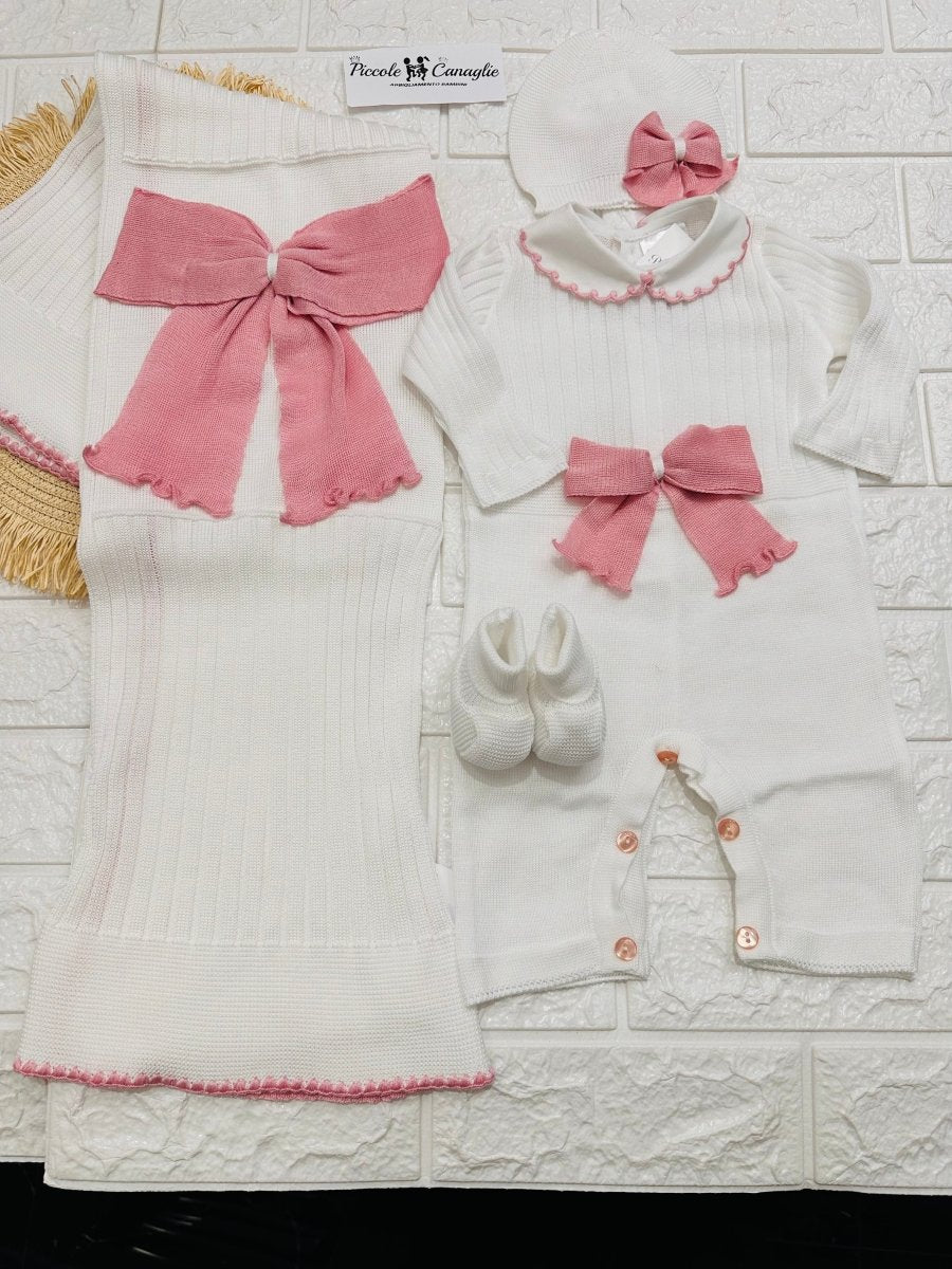 Set Nascita Prime Emozioni Puro Cotone Disegno Fiocco Bianco/Rosa 3141 - Piccole Canaglie - PC26889