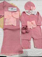 Set Nascita Prime Emozioni Puro Cotone Disegno Fiocco Rosa Antico/Rosa 3141 - Piccole Canaglie - PC26890