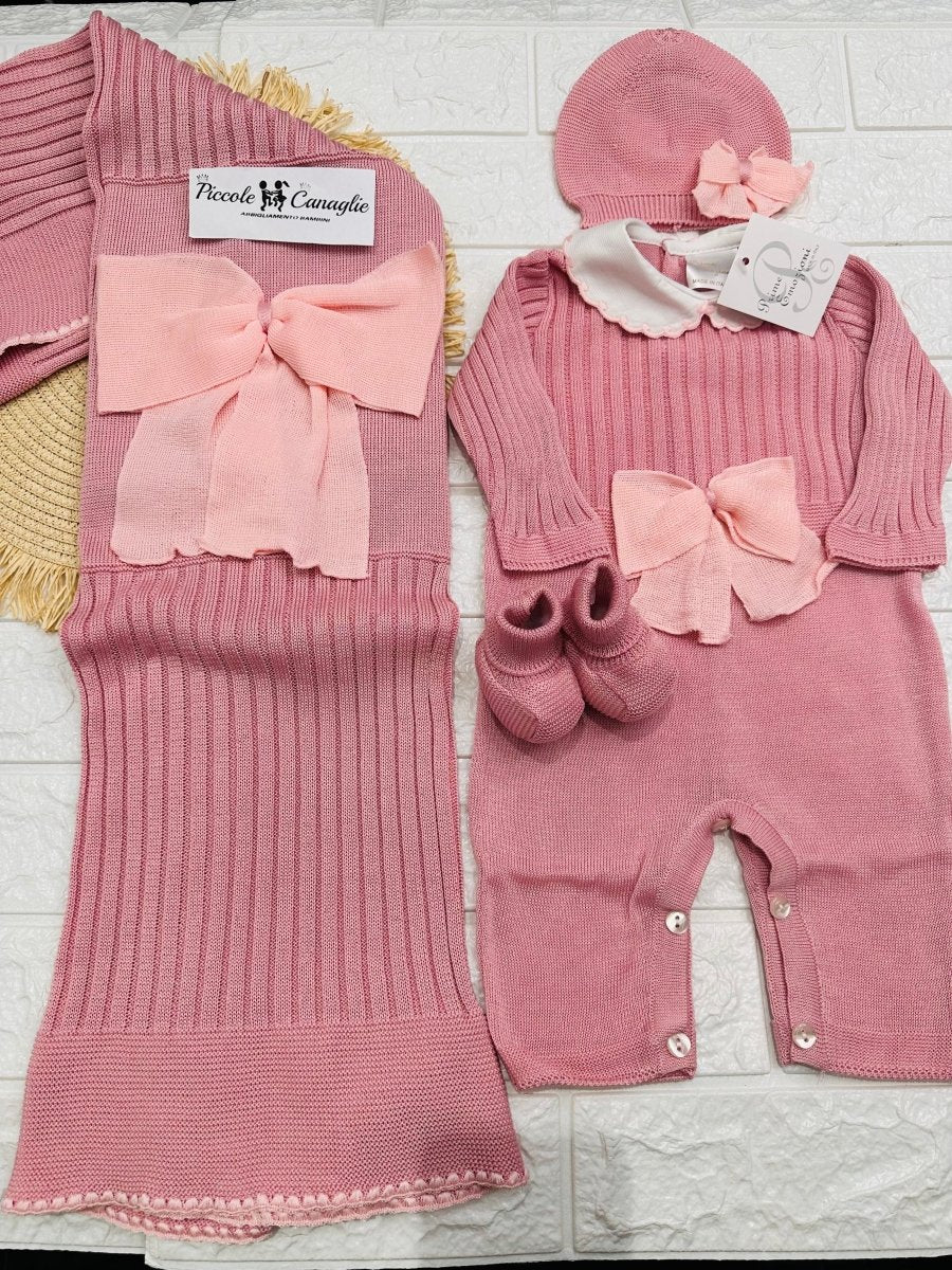 Set Nascita Prime Emozioni Puro Cotone Disegno Fiocco Rosa Antico/Rosa 3141 - Piccole Canaglie - PC26890