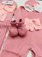 Set Nascita Prime Emozioni Puro Cotone Disegno Fiocco Rosa Antico/Rosa 3141 - Piccole Canaglie - PC26890