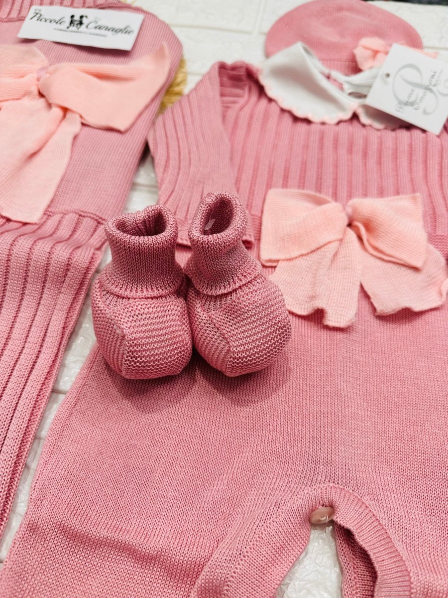 Set Nascita Prime Emozioni Puro Cotone Disegno Fiocco Rosa Antico/Rosa 3141 - Piccole Canaglie - PC26890