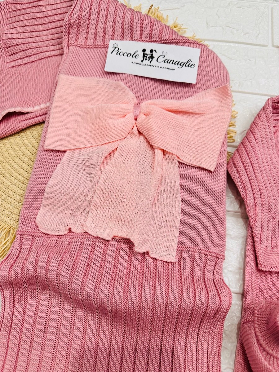 Set Nascita Prime Emozioni Puro Cotone Disegno Fiocco Rosa Antico/Rosa 3141 - Piccole Canaglie - PC26890