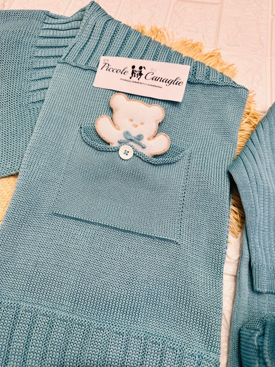 Set Nascita Prime Emozioni Puro Cotone Disegno Orso Ottanio 3131 - Piccole Canaglie - PC26893