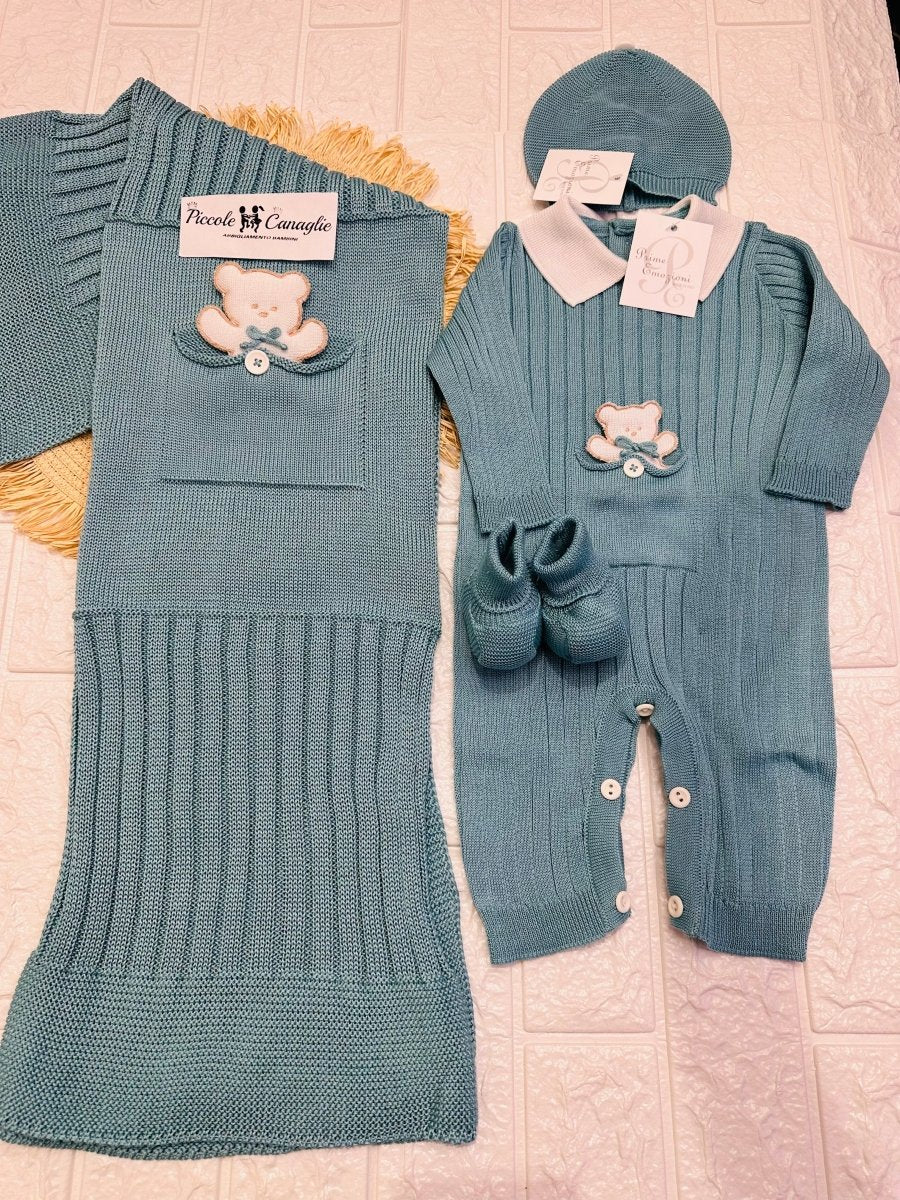 Set Nascita Prime Emozioni Puro Cotone Disegno Orso Ottanio 3131 - Piccole Canaglie - PC26893