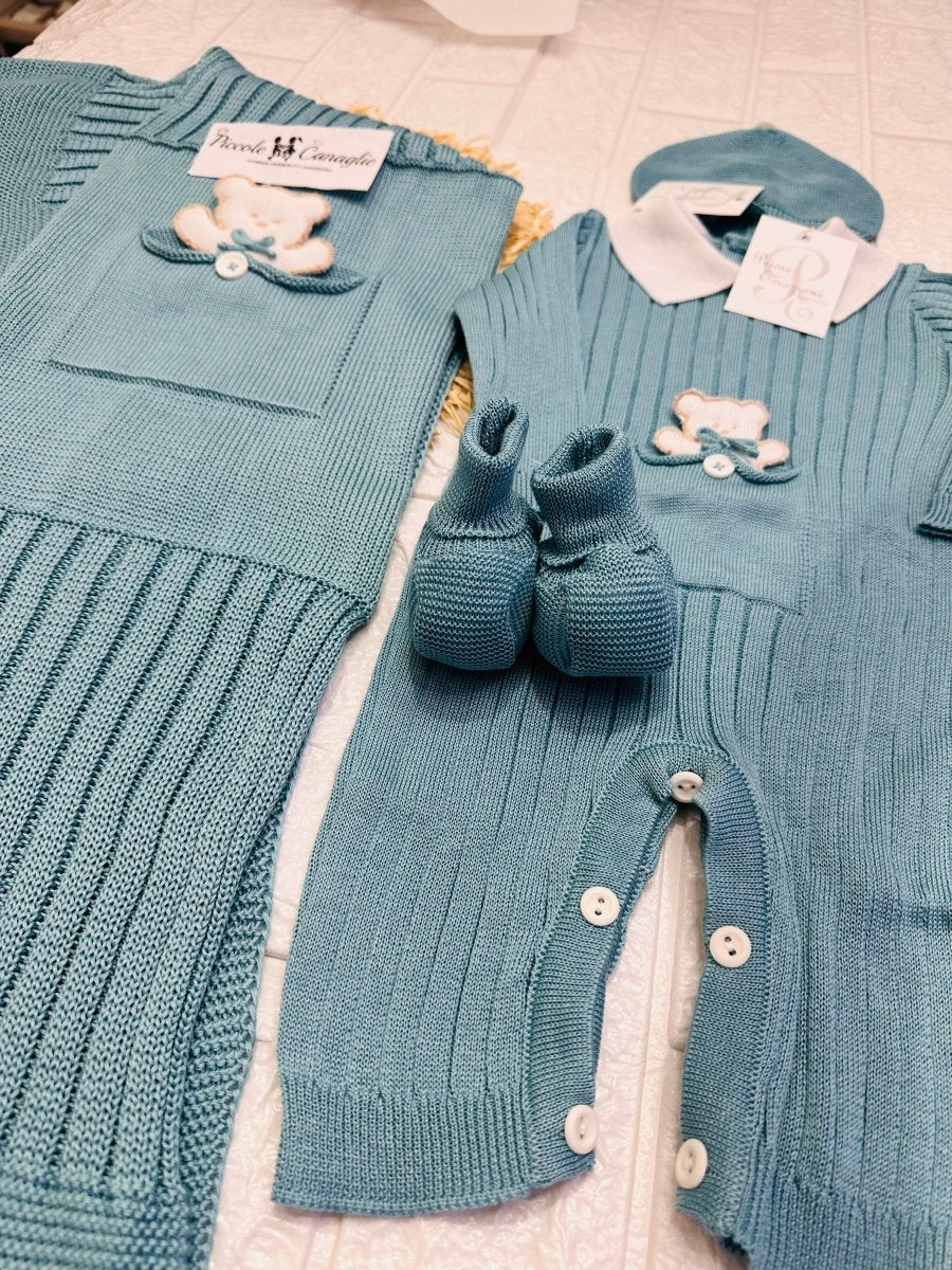 Set Nascita Prime Emozioni Puro Cotone Disegno Orso Ottanio 3131 - Piccole Canaglie - PC26893