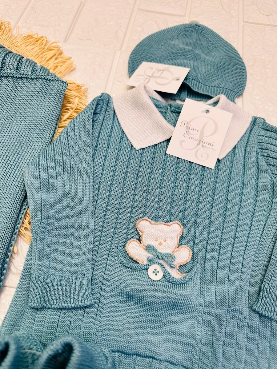 Set Nascita Prime Emozioni Puro Cotone Disegno Orso Ottanio 3131 - Piccole Canaglie - PC26893