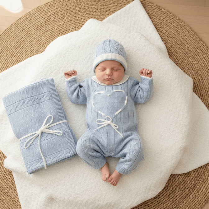 Set Nascita Tessuto Invernale Nazareno Gabrielli Cuoricino Celeste Ng3488 Dis 13 - Piccole Canaglie - PC29627