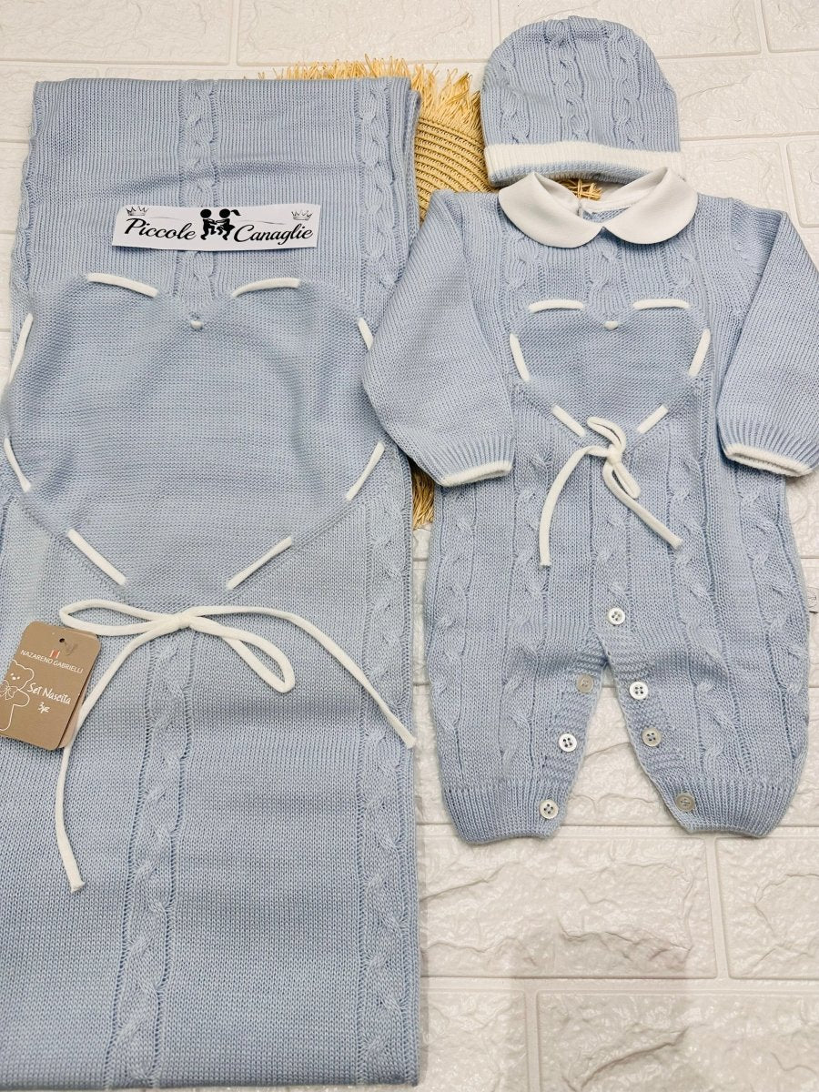 Set Nascita Tessuto invernale Nazareno Gabrielli cuoricino celeste NG3488 DIS 13 - Piccole Canaglie - PC29627