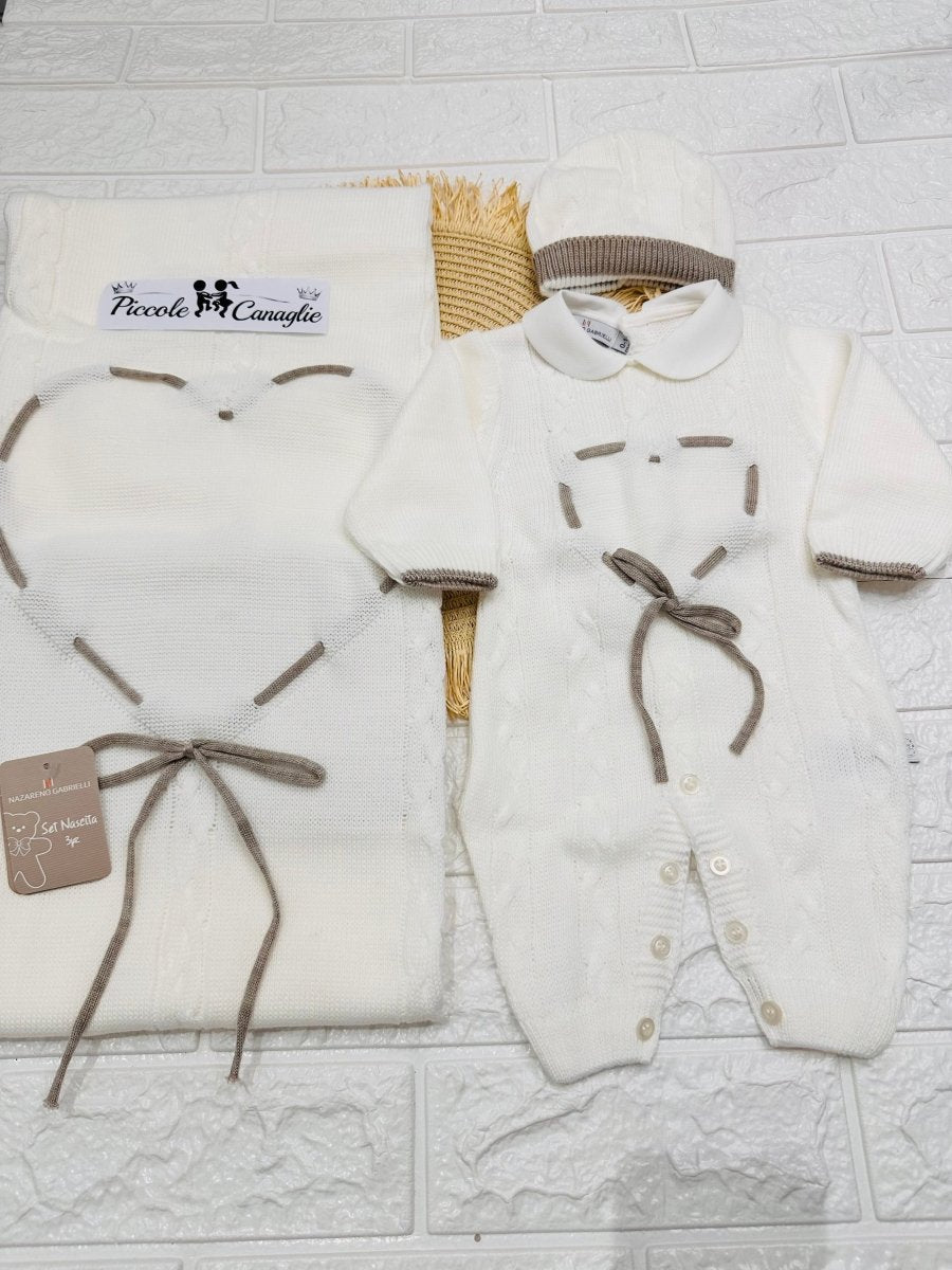 Set Nascita Tessuto invernale Nazareno Gabrielli cuoricino panna NG3488 DIS 13 - Piccole Canaglie - PC29631