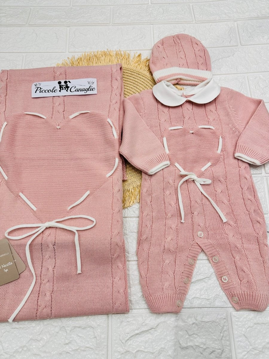 Set Nascita Tessuto invernale Nazareno Gabrielli cuoricino rosa antico NG3488 DIS 13 - Piccole Canaglie - PC29629