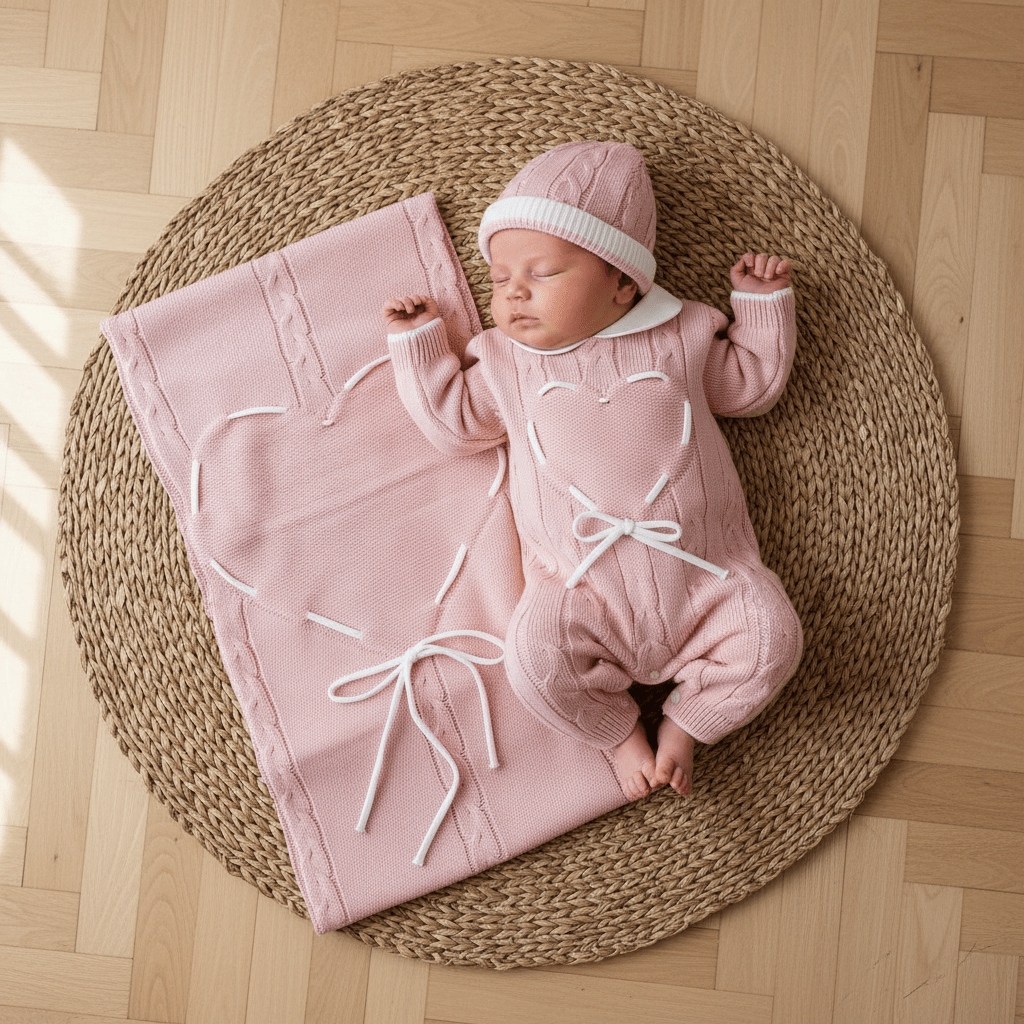 Set Nascita Tessuto Invernale Nazareno Gabrielli Cuoricino Rosa Antico Ng3488 Dis 13 - Piccole Canaglie - PC29629