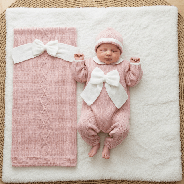 Set Nascita Tessuto Invernale Nazareno Gabrielli Fiocco Rosa Antico Ng3488 Dis 14 - Piccole Canaglie - PC29615
