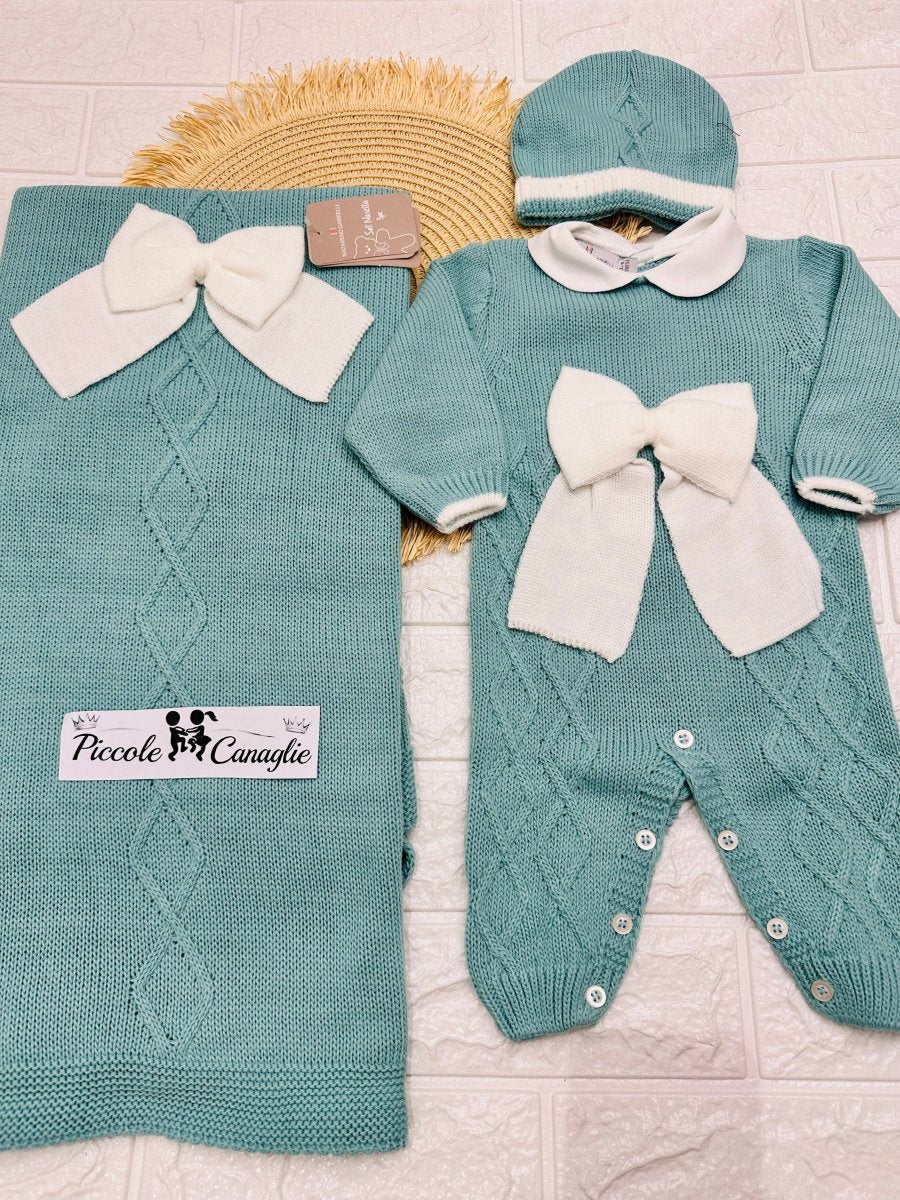 Set Nascita Tessuto Invernale Nazareno Gabrielli Fiocco Smeraldo Ng3488 Dis 14 - Piccole Canaglie - PC29617