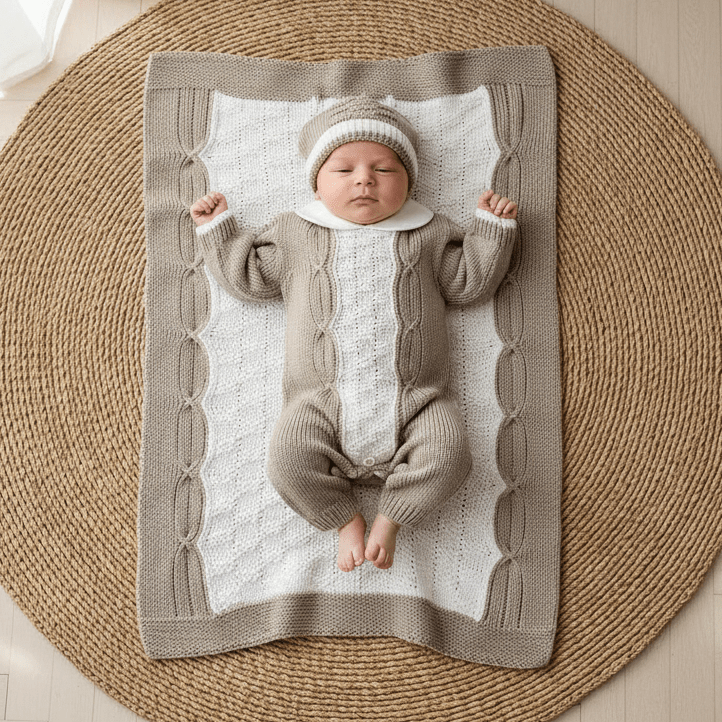 Set Nascita Tessuto Invernale Nazareno Gabrielli Intreccio A Mano Beige Ng3488 Dis 17 - Piccole Canaglie - PC29625