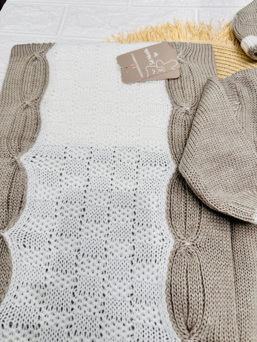 Set Nascita Tessuto invernale Nazareno Gabrielli intreccio a mano Beige NG3488 DIS 17 - Piccole Canaglie - PC29625