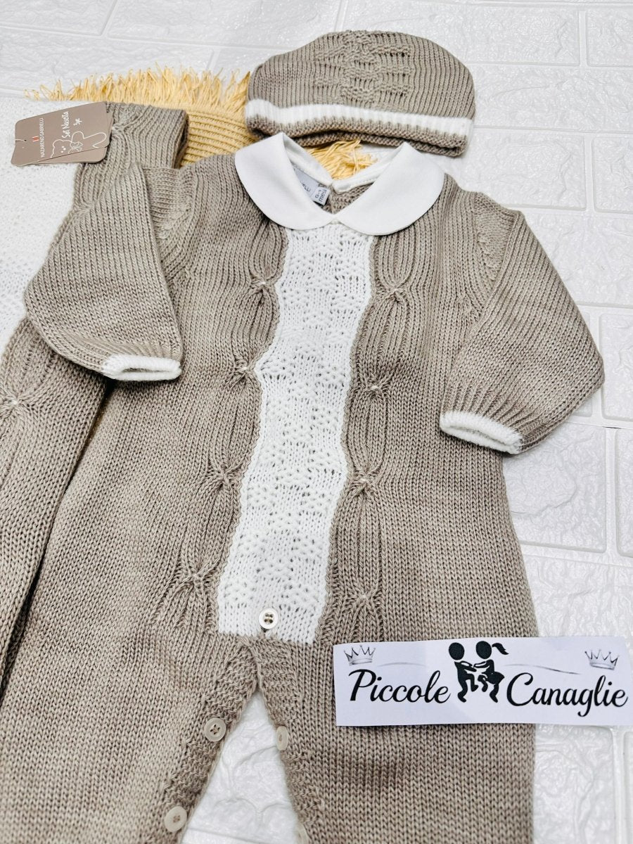 Set Nascita Tessuto invernale Nazareno Gabrielli intreccio a mano Beige NG3488 DIS 17 - Piccole Canaglie - PC29625