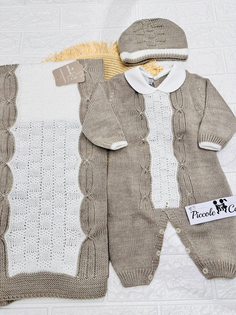 Set Nascita Tessuto invernale Nazareno Gabrielli intreccio a mano Beige NG3488 DIS 17 - Piccole Canaglie - PC29625