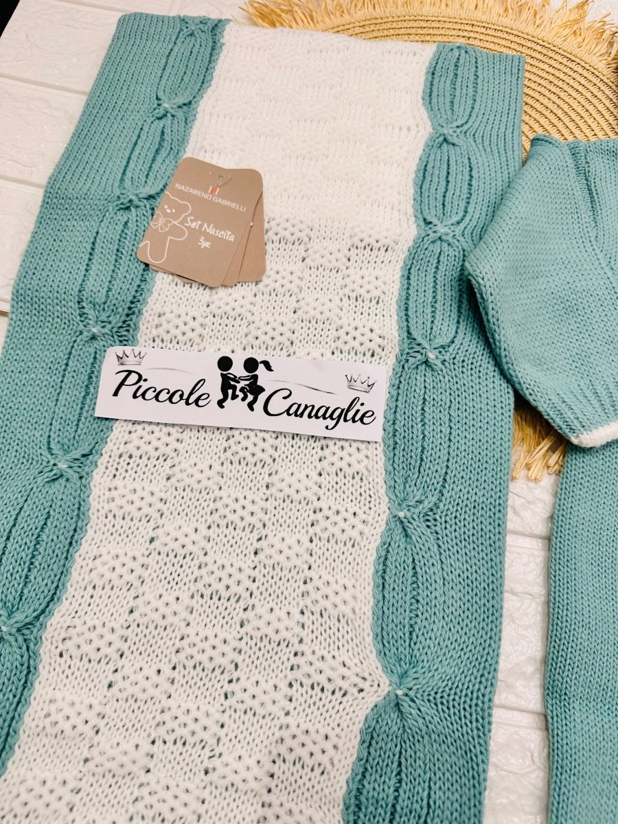 Set Nascita Tessuto invernale Nazareno Gabrielli intreccio a mano smeraldo NG3488 DIS 17 - Piccole Canaglie - PC29623