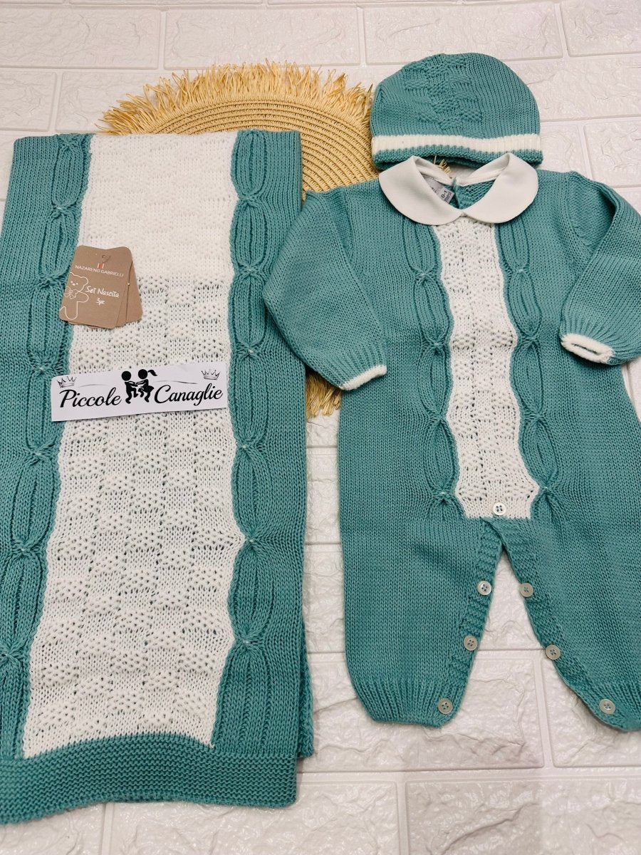 Set Nascita Tessuto invernale Nazareno Gabrielli intreccio a mano smeraldo NG3488 DIS 17 - Piccole Canaglie - PC29623