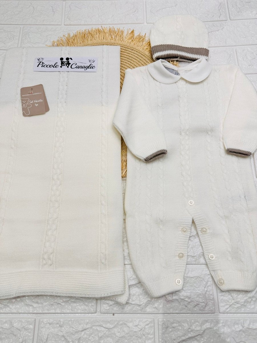 Set Nascita Tessuto invernale Nazareno Gabrielli treccine panna NG3488 DIS 10 - Piccole Canaglie - PC29635